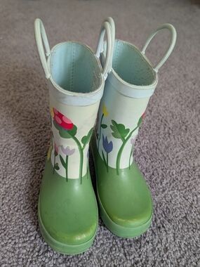Cat & Jack Kids Floral Rain Boots - Green, blue and Multicolor. Size 8